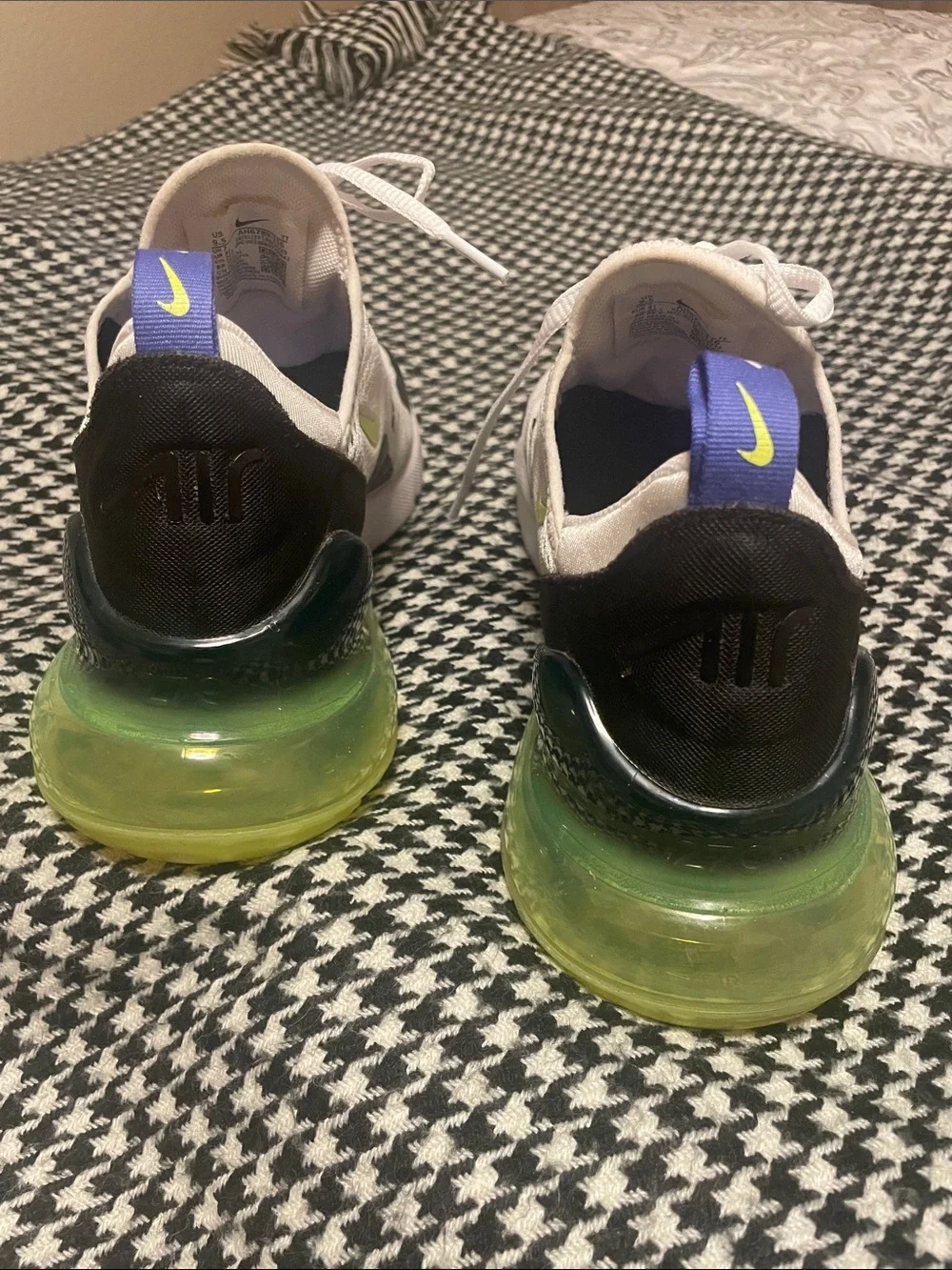 Nike Air Max 270 White Black Volt Shoes with Purple Pull Tab